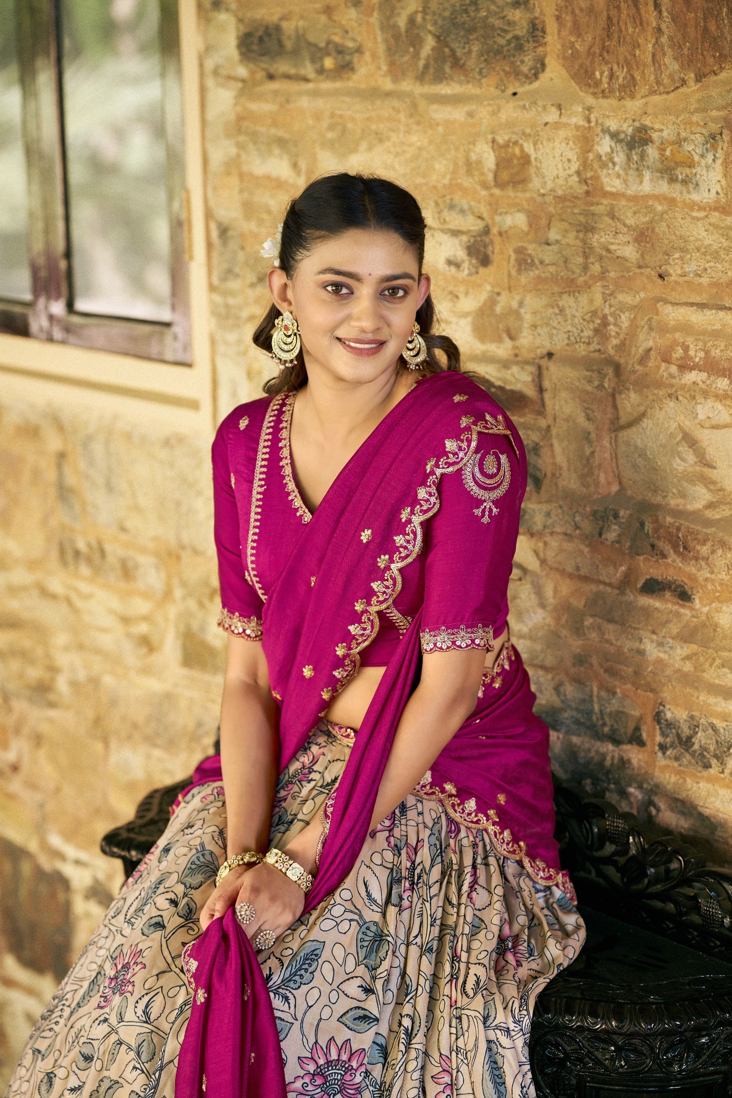 Elegant Kalamkari Silk Lehenga Set with Embroidered Dupatta for Festive and Traditional Occasions