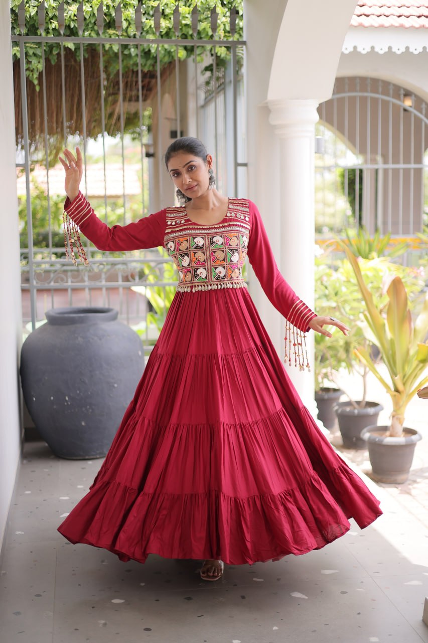 RangBhoomi Navratri Gown Collection 2026 — White, Maroon & Black Festive Gown