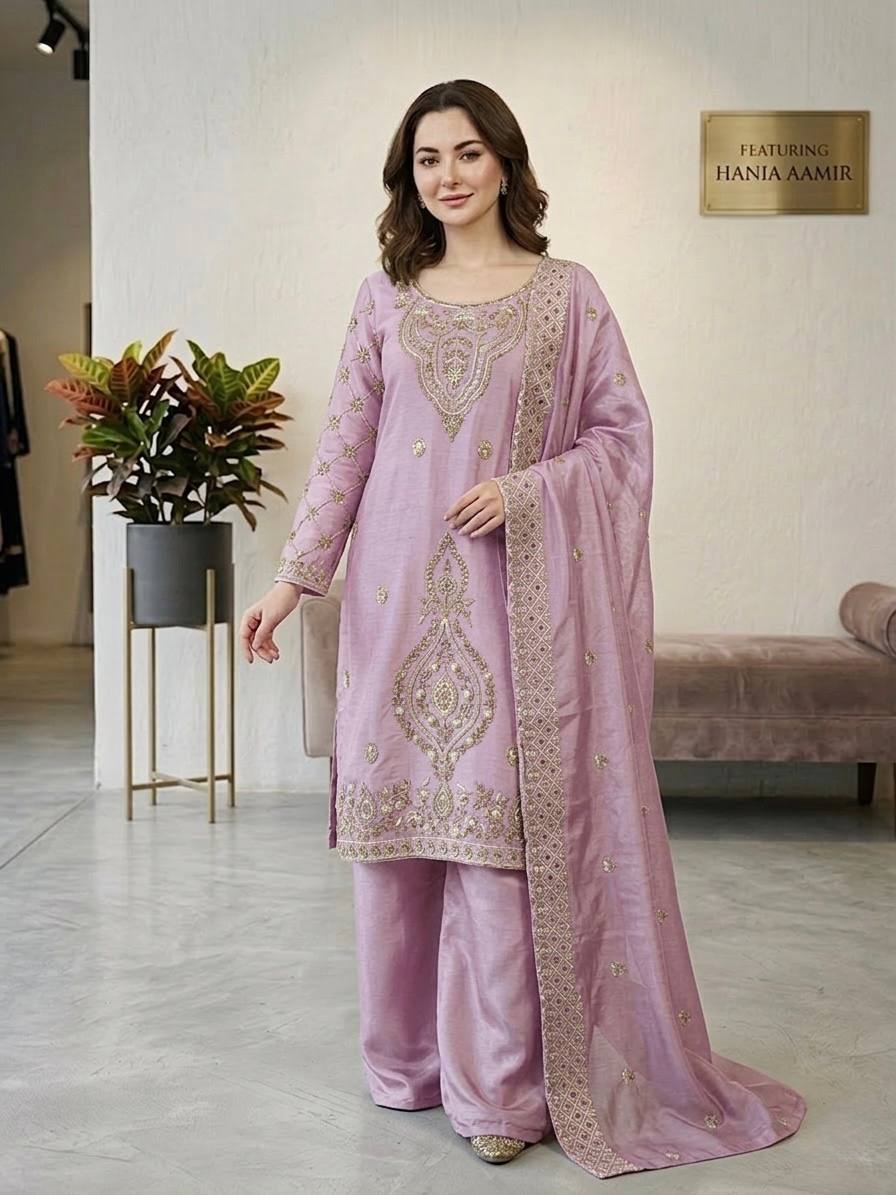 Elegant Designer Party Wear Top, Palazzos, and Dupatta Set with Intricate Heavy Embroidery and Beaded Detailing