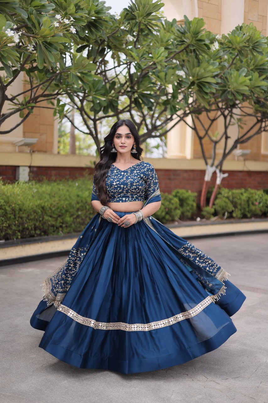 RangBhoomi Glory Satin Embroidered Lehenga Choli Set - Full-Stitched Lehenga with Designer Dupatta