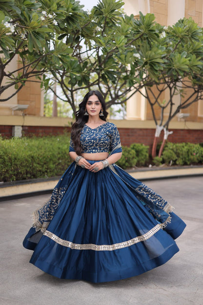 RangBhoomi Glory Satin Embroidered Lehenga Choli Set - Full-Stitched Lehenga with Designer Dupatta
