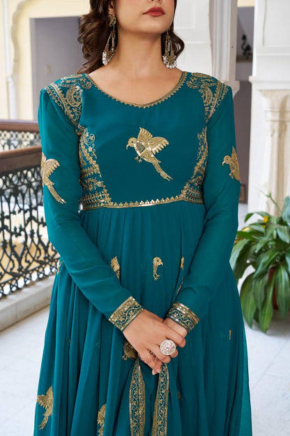 RangBhoomi Elegant Faux Georgette SP Series Gown Set with Thread and Sequin Detailing