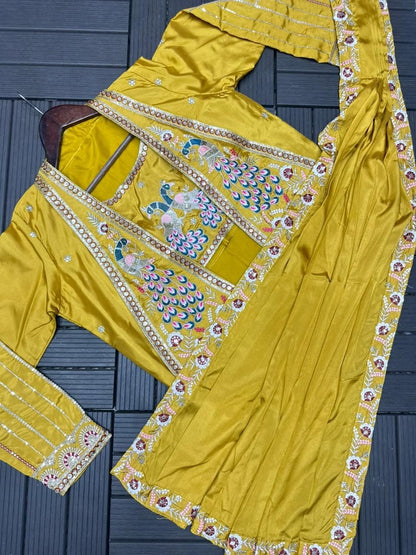 RangBhoomi Ready-to-Wear Embroidered Party Jacket and Saree Set in Elegant Red
