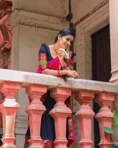 RangBhoomi South Indian Kanjivaram Silk Lehenga Set with Georgette Dupatta and Zari Weaving