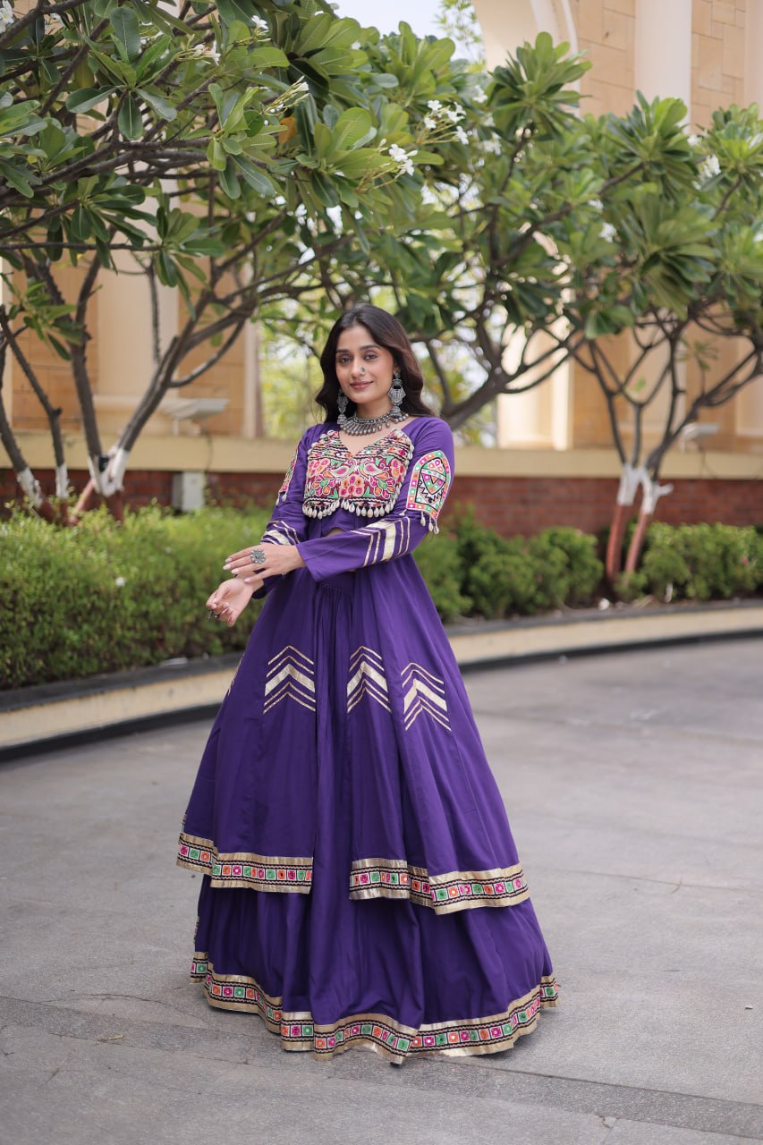 RangBhoomi Feather-Light Jacket Lehenga Set – Lotus Handwork, Long Jacket Ready-to-Wear