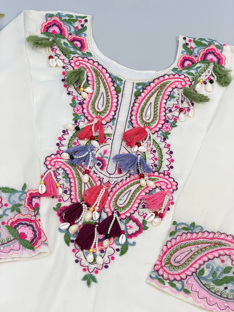 Elegant Women’s Ethnic Ensemble in Premium Heavy Georgette with Embroidered Threadwork, Fully Stitched and Ready to Wear