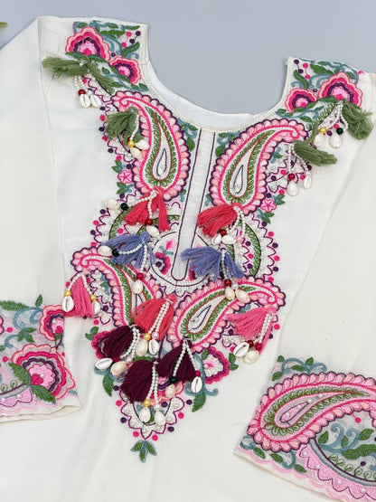 Elegant Women’s Ethnic Ensemble in Premium Heavy Georgette with Embroidered Threadwork, Fully Stitched and Ready to Wear