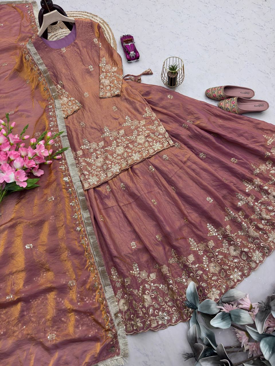 RangBhoomi Designer Party Wear Collection - Elegant Two Tone Fandy Silk Ensemble