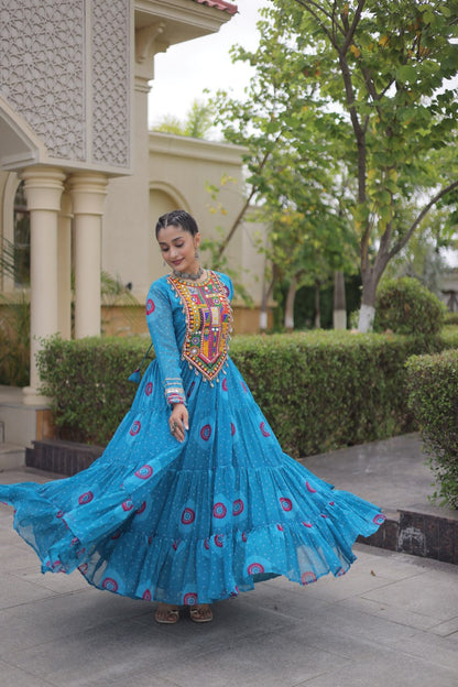 RangBhoomi Bandhani & Kutchi Patchwork Faux Georgette Gown — Navratri Collection 2026