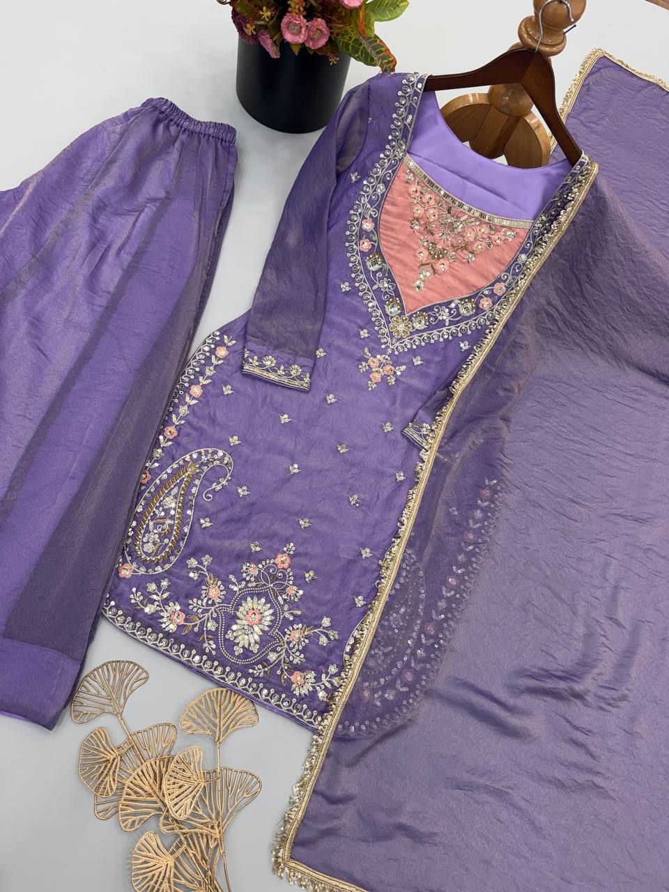 RangBhoomi NC Moss Designer Embroidered Top-Bottom & Dupatta Set — Fully Stitched Ready to Wear