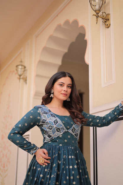Position Print Choli Design Gown | Indian Ethnic Party Wear