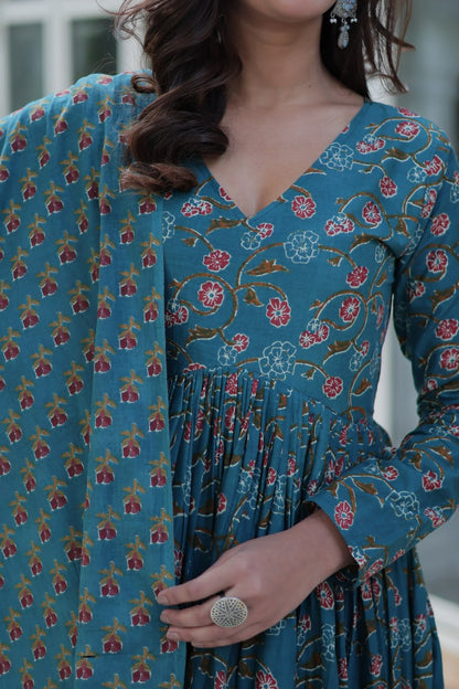 Premium Gown Set: Cotton Kurti, Pant & Dupatta