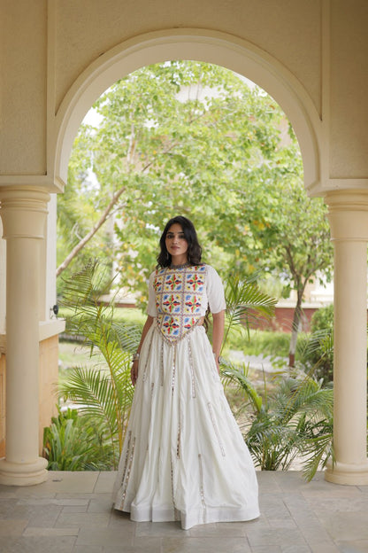 RangBhoomi Navratri Reflective Rayon Lehenga Set with Mirror & Gota Lace (Black, Maroon, White)