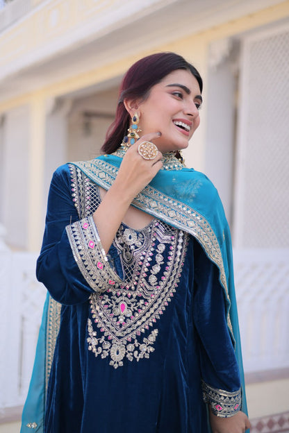 RangBhoomi Ready-to-Wear Velvet Top and Pant Set with Elegant Dupatta - Collection 2026