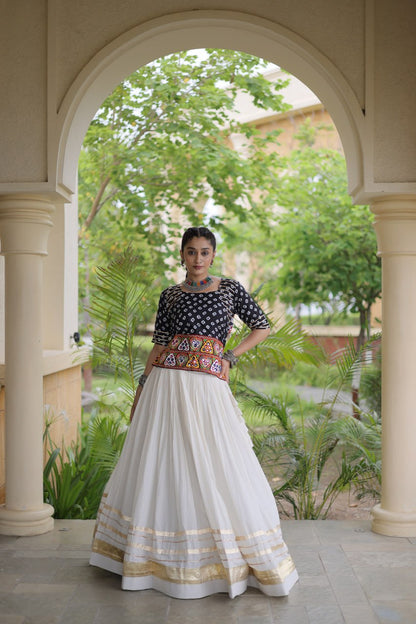 RangBhoomi Navratri Festive Lehenga Set - Cora Cotton & Bandhej Embroidered Blouse