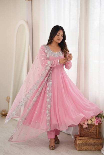 RangBhoomi Designer Heavy Fox Georgette Embroidered Party Gown Set - Elegant Festive Wear