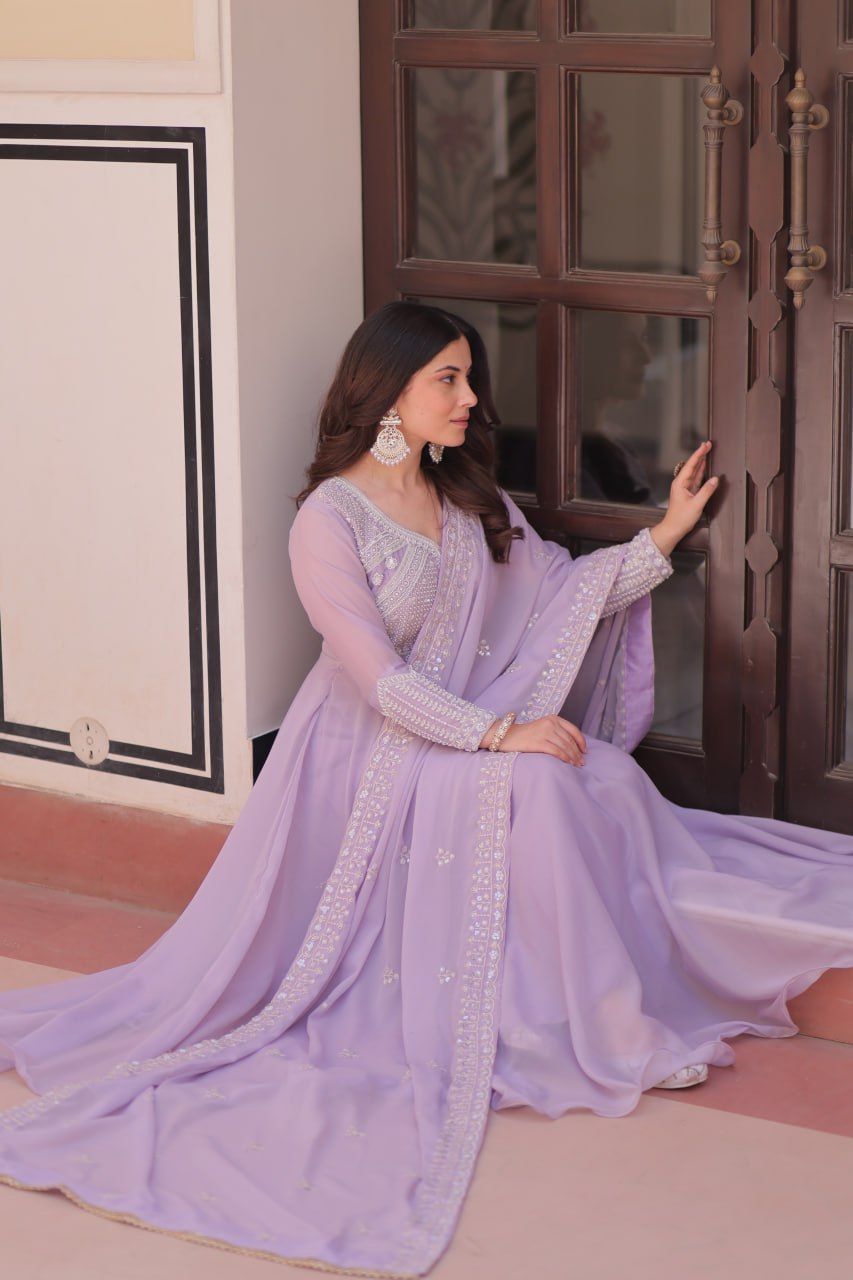 Premium Ready-to-Wear Georgette Gown and Dupatta Set with Luxurious Embroidery