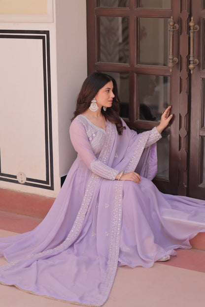Premium Ready-to-Wear Georgette Gown and Dupatta Set with Luxurious Embroidery