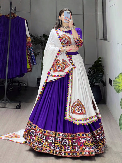 Ethnic Women’s Pure Rayon Cotton Lehenga Set with Traditional Gamthi and Mirror Work – Navratri Festival Collection 2025