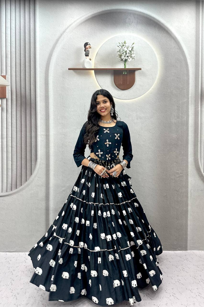 RangBhoomi Navratri Special Handwork Cotton Lehenga Choli — 9m Flair, Heavy Embroidery