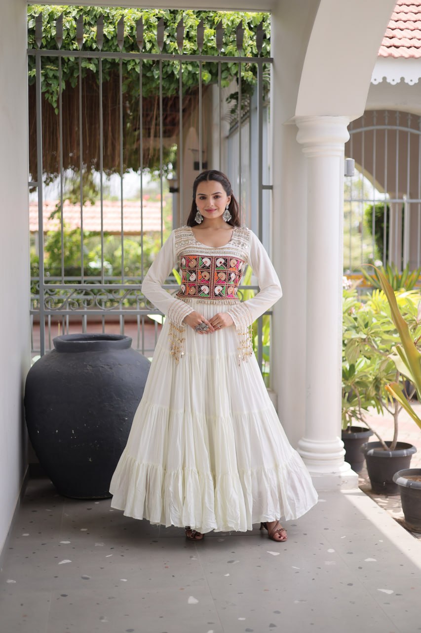 RangBhoomi Navratri Gown Collection 2026 — White, Maroon & Black Festive Gown