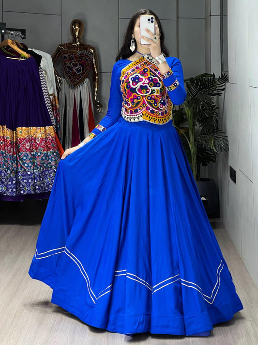 Ethnic Women's Cotton Lehenga Set – Royal Blue with Pure Handcrafted Mirror Work for Navratri 2026