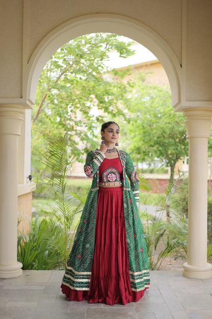 RangBhoomi Navratri 2026 Rayon Lehenga Set with Bandhani Shrug — Full-Stitched Festive Ensemble