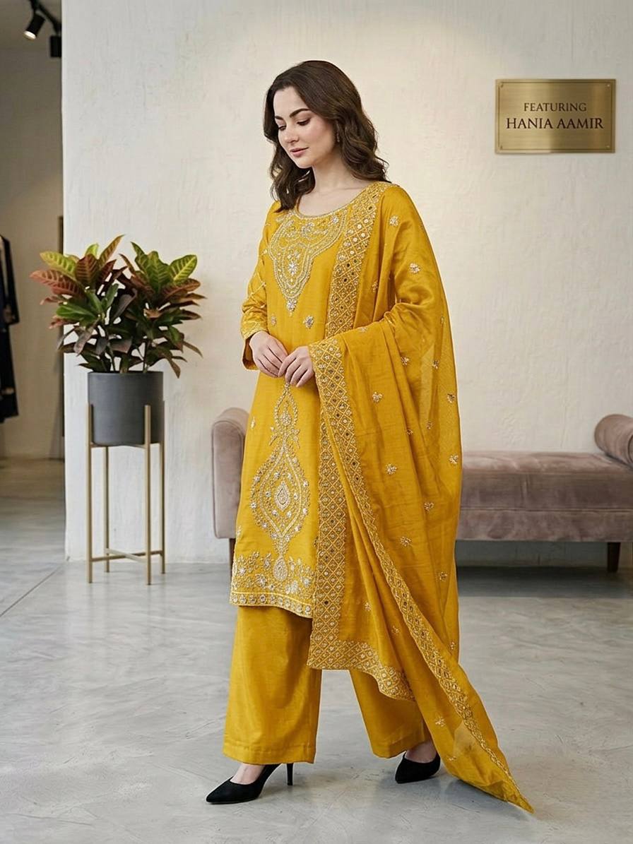 Elegant Designer Party Wear Top, Palazzos, and Dupatta Set with Intricate Heavy Embroidery and Beaded Detailing