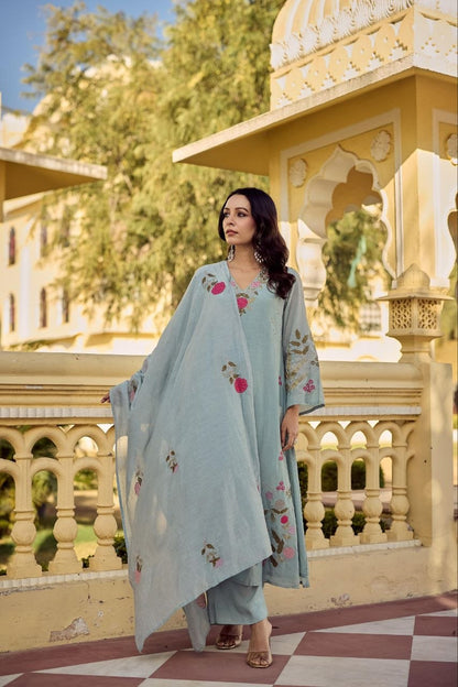 Elegant Festival Special 3-Piece Chanderi Silk Set with Gorgeous Embroidery and Dupatta