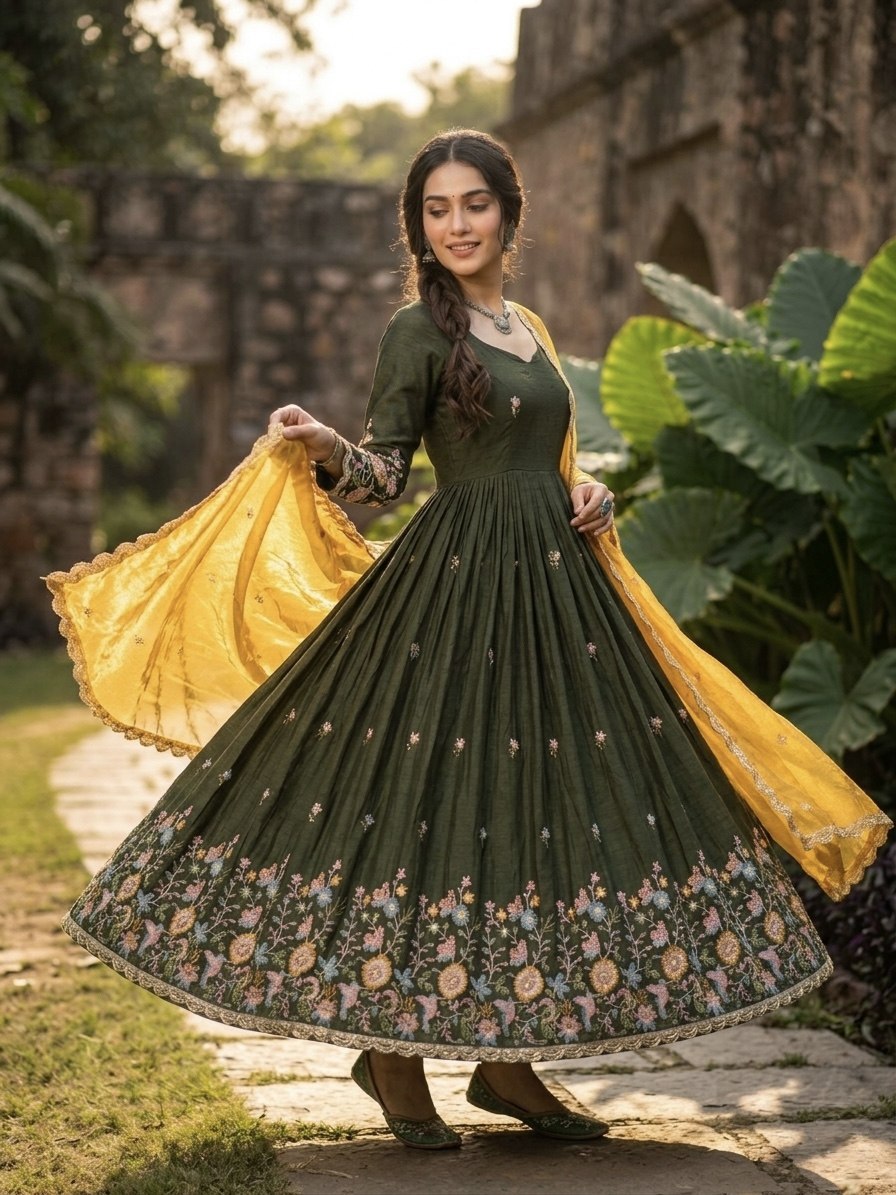 Elegant Fendi Silk Gown with Heavy Sequin and Zari Embroidery, Paired with Matching Dupatta – Collection 2026