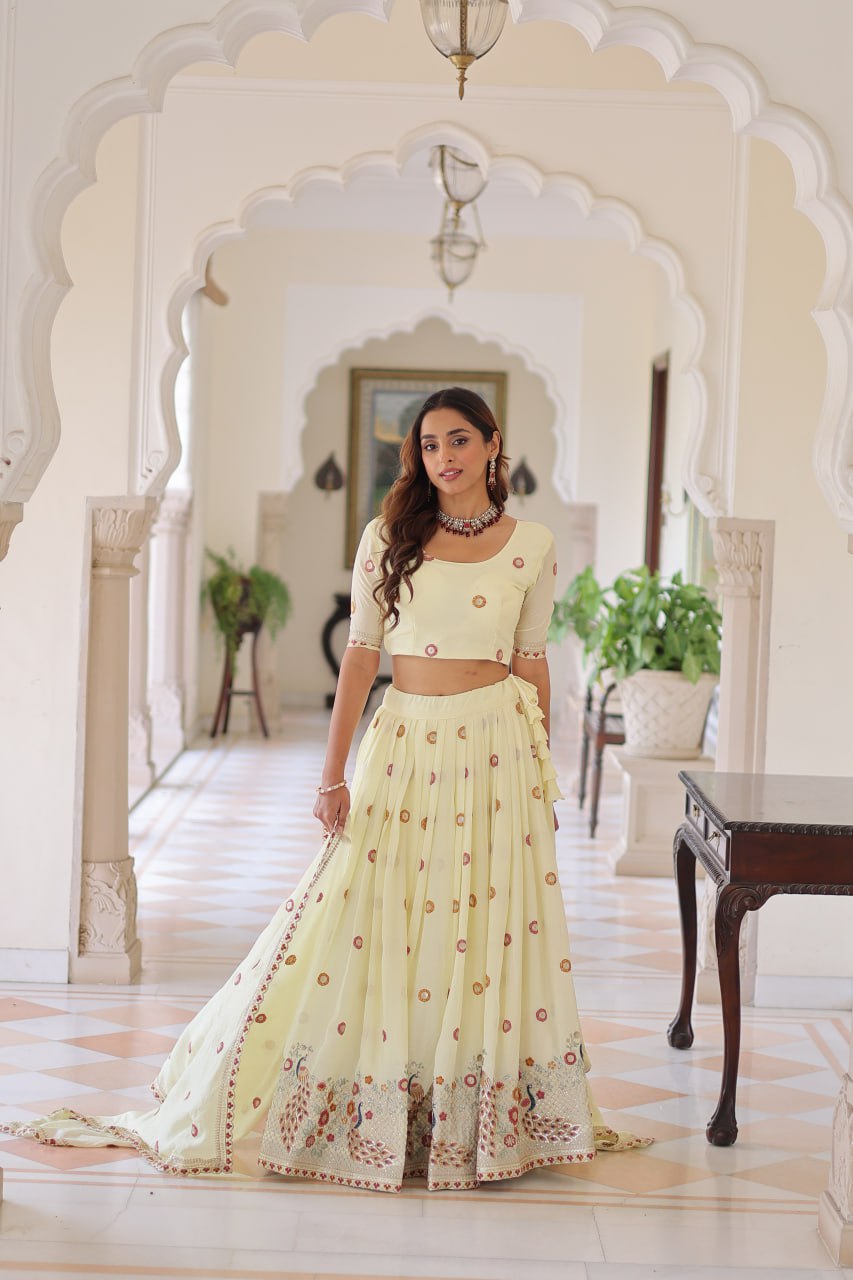 Elegant Vichitra Silk Lehenga Choli Set with Multi-Thread Embroidery and Sequined Dupatta