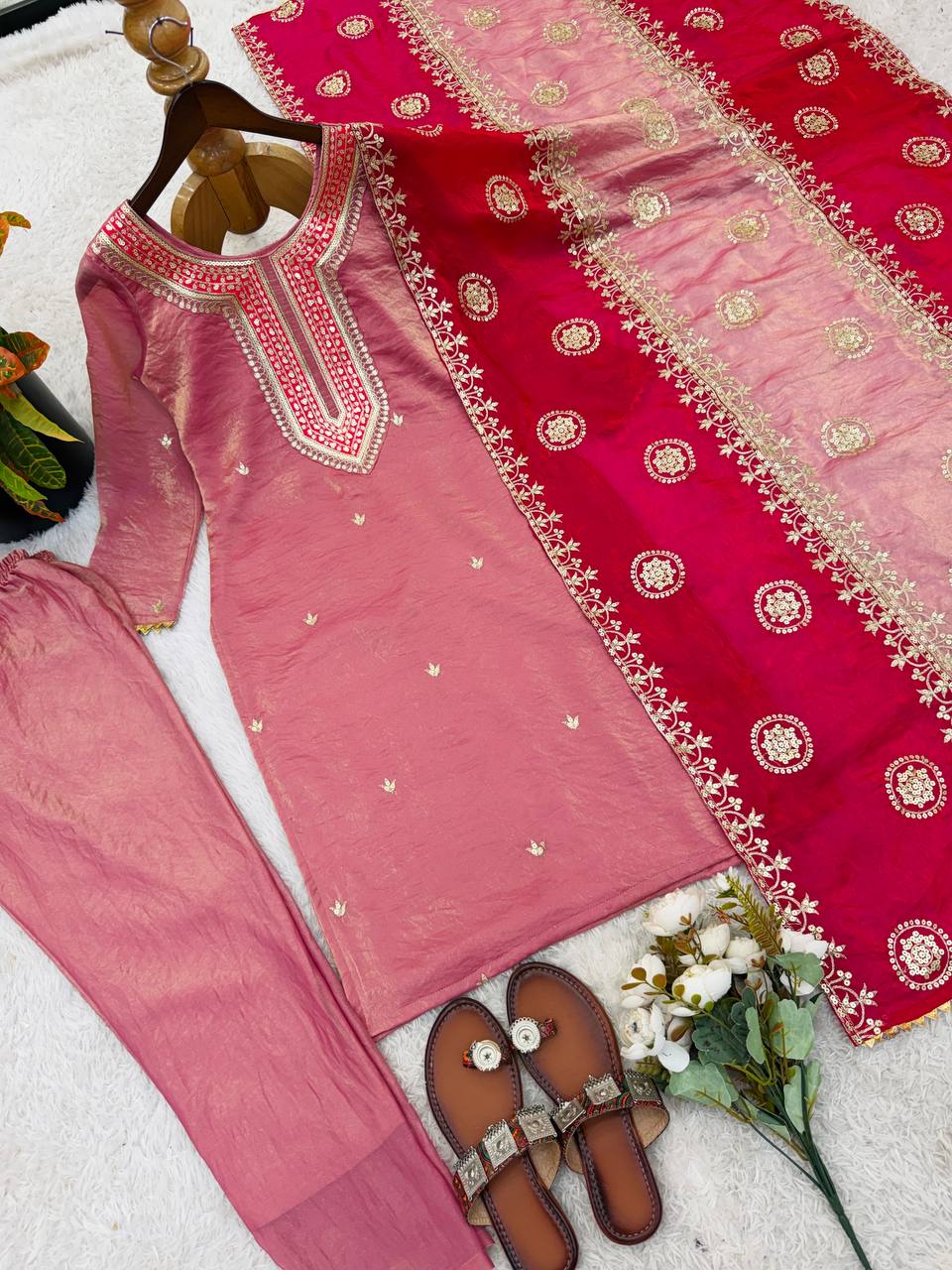 Women's Ethnic Wear: Elegant Embroidered Fendy Silk Suit Set with Dupatta, Fully Stitched and Ready to Wear