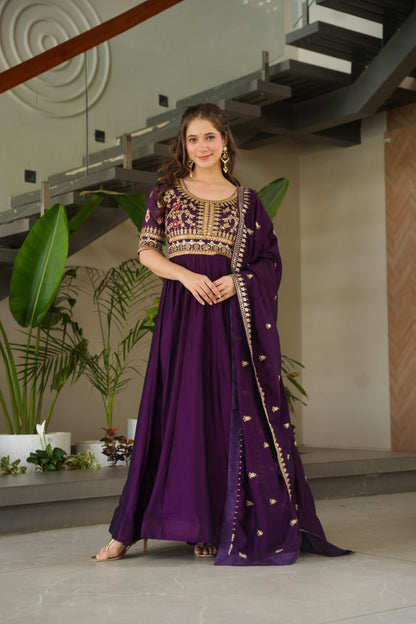 Exquisite Vichitra Silk Embroidered Gown