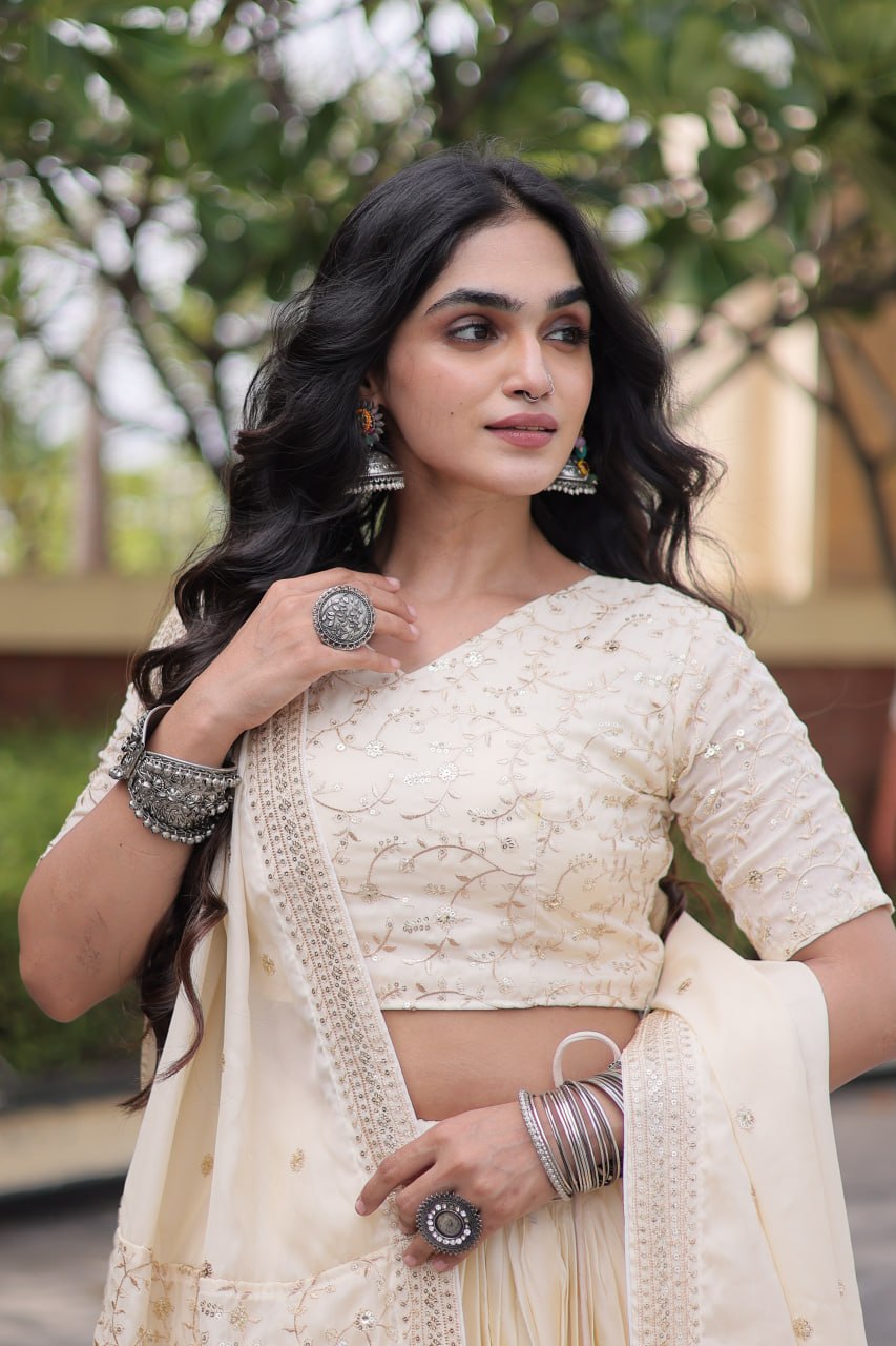 RangBhoomi Glory Satin Embroidered Lehenga Choli Set - Full-Stitched Lehenga with Designer Dupatta