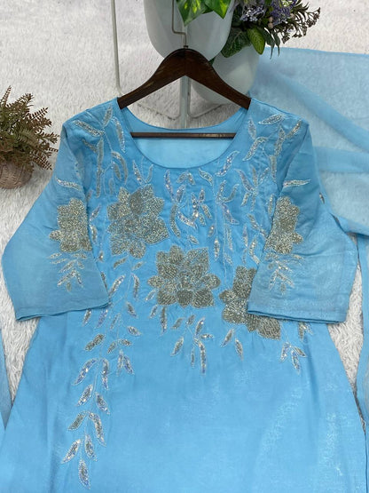 Elegant Designer Bead and Sequin Embroidered Palazzo Suit with Dupatta for Wedding Season