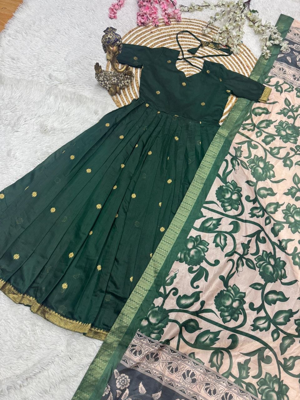 RangBhoomi Jacquard Zari Gown with Soft Silk Dupatta — 3 Colors, Sizes S–XXXL