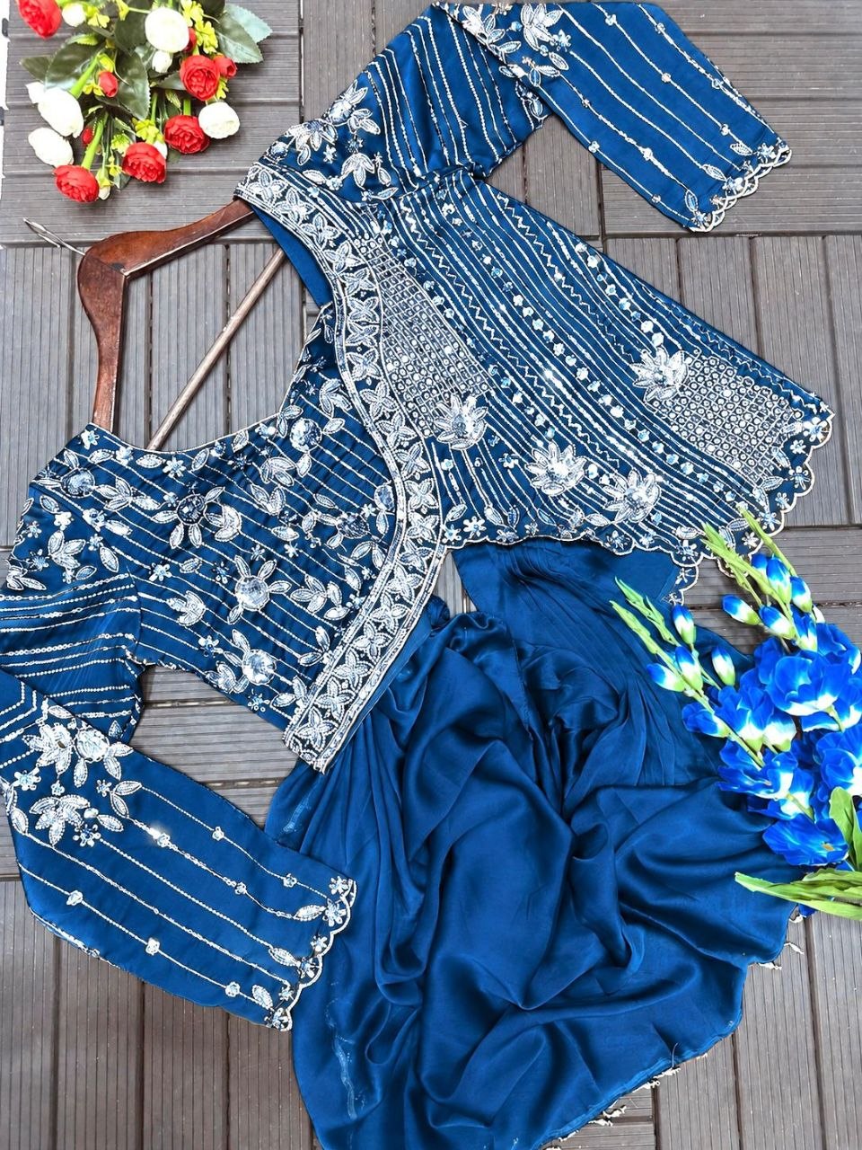 Elegant Embroidered Lehenga Choli Set with Sequins – Fully Stitched Rangoli Fabric Ensemble
