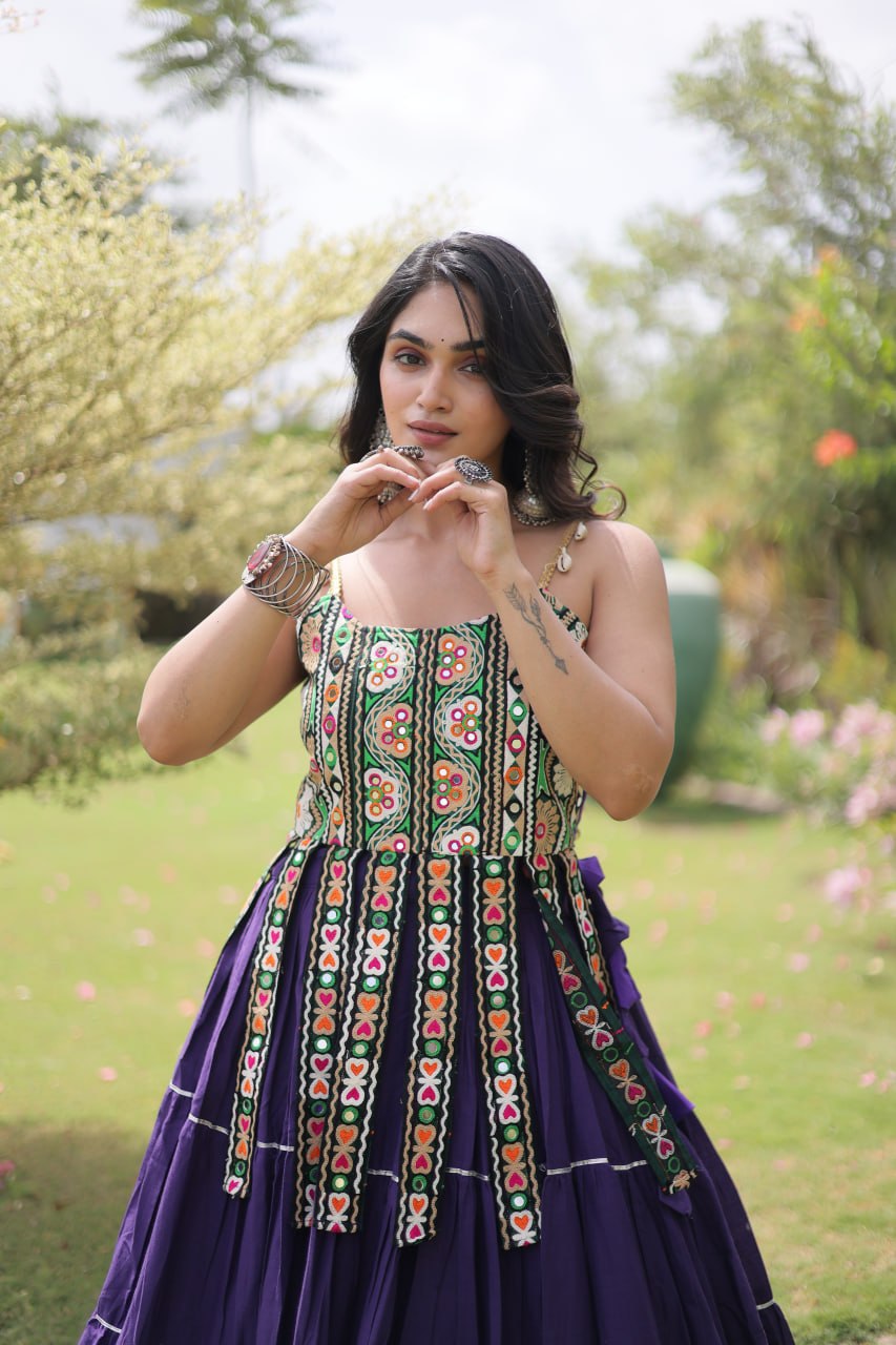 RangBhoomi Navratri Kora Cotton Lehenga Set — Full-Stitched Festive Ensemble