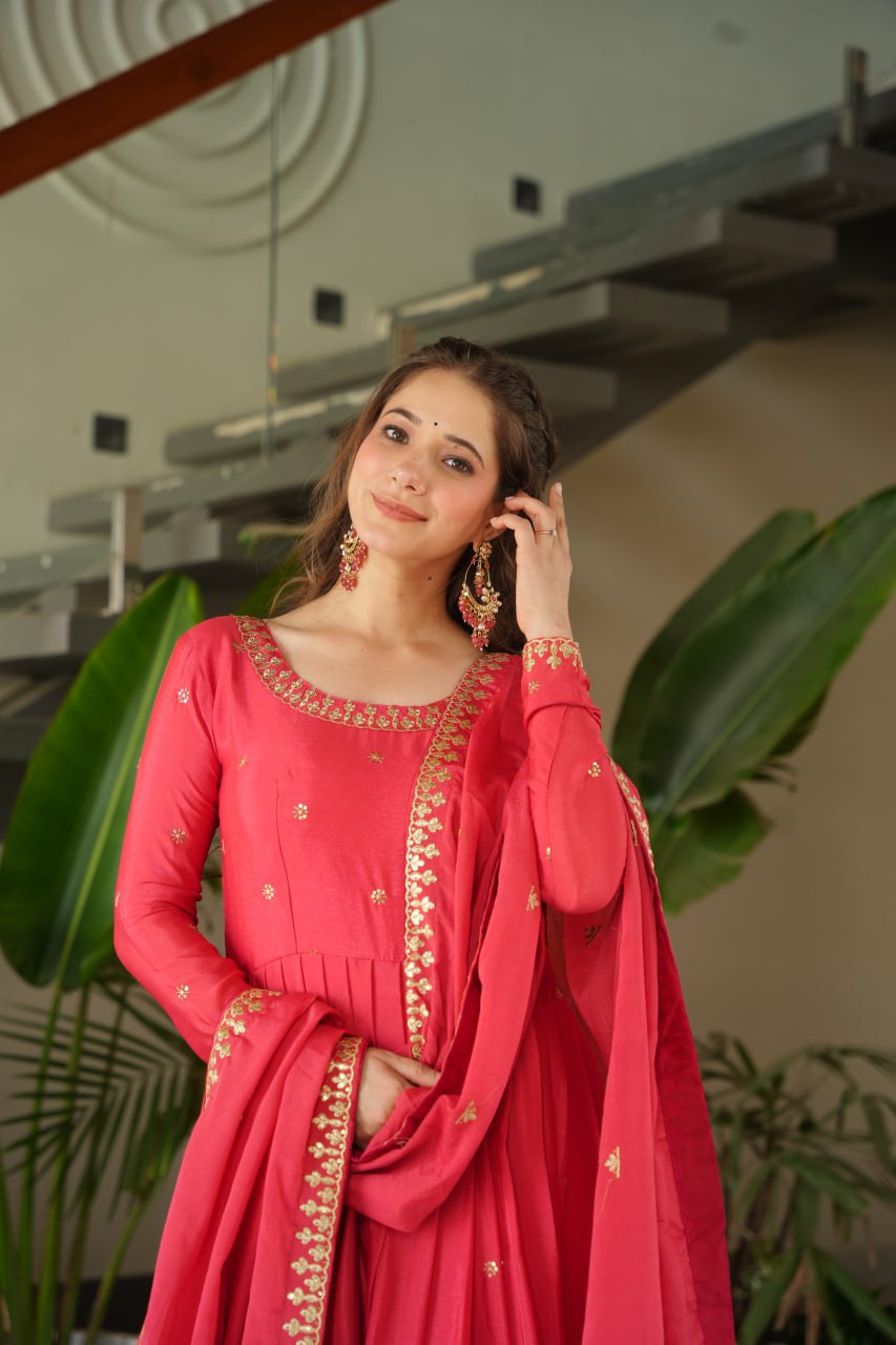 Embroidered Chinnon Gown Set | Indian Wedding Outfit