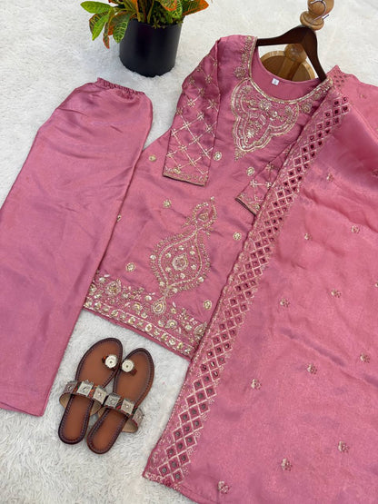 Elegant Designer Party Wear Top, Palazzos, and Dupatta Set with Intricate Heavy Embroidery and Beaded Detailing