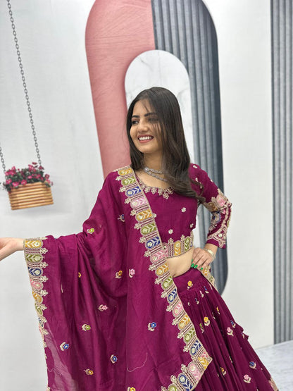 RangBhoomi Exquisite Festival Lehenga Choli Set with Heavy Embroidery and Pure Vichitra Fabric