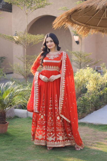 RangBhoomi Readymade Luxury Gown with Embroidered Dupatta - Faux Blooming Georgette