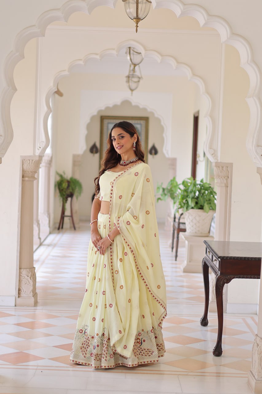 Elegant Vichitra Silk Lehenga Choli Set with Multi-Thread Embroidery and Sequined Dupatta