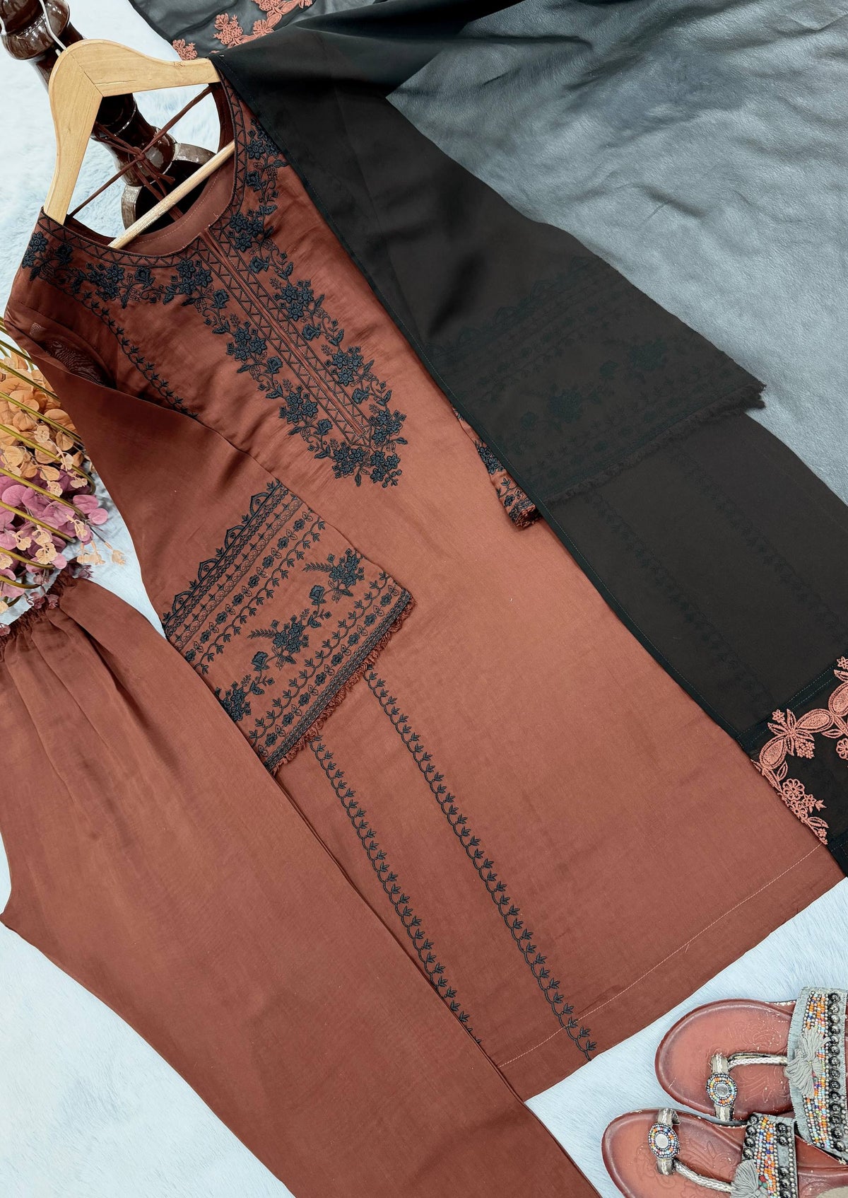 RangBhoomi Designer Party Wear Pur Roman Silk Top & Bottom Set with Heavy Georgette Dupatta
