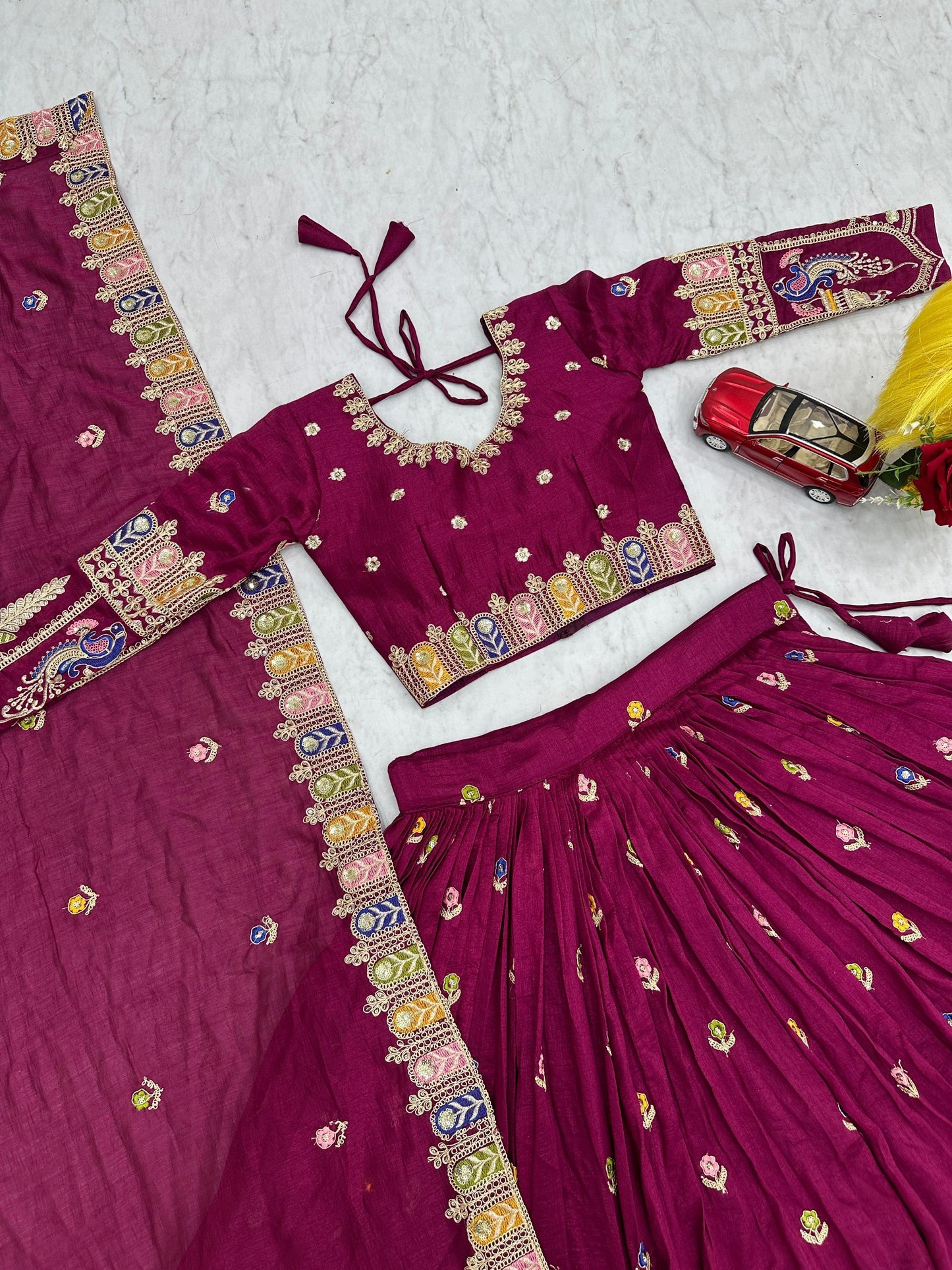 RangBhoomi Exquisite Festival Lehenga Choli Set with Heavy Embroidery and Pure Vichitra Fabric