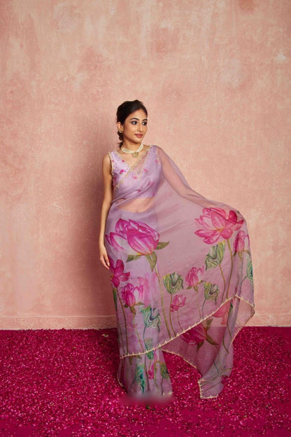 Ready to Wear Organza Saree - Floral Print, Lightweight
