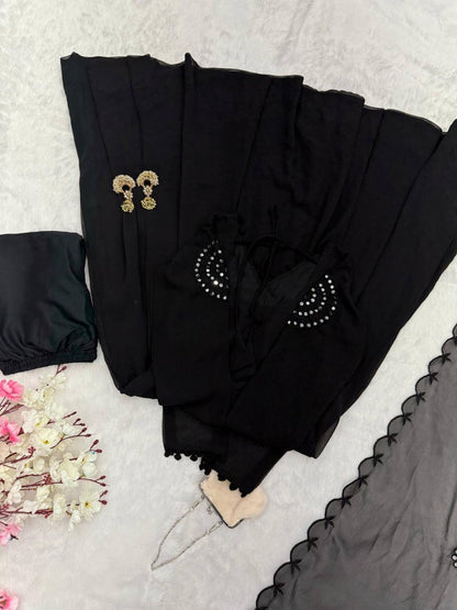 RangBhoomi Black Georgette Anarkali Set with Mirror Embroidery — Eid Special