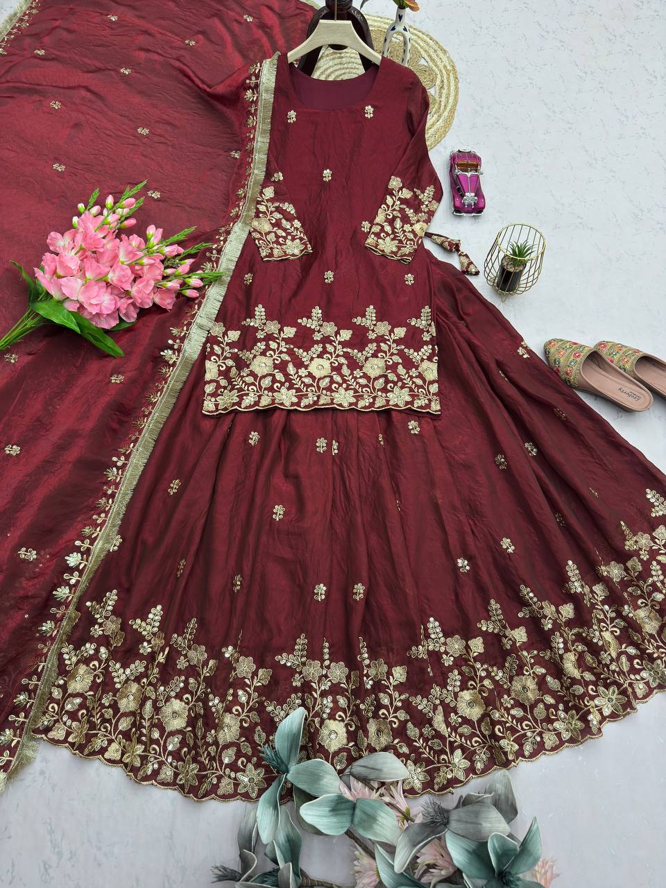 RangBhoomi Designer Party Wear Collection - Elegant Two Tone Fandy Silk Ensemble