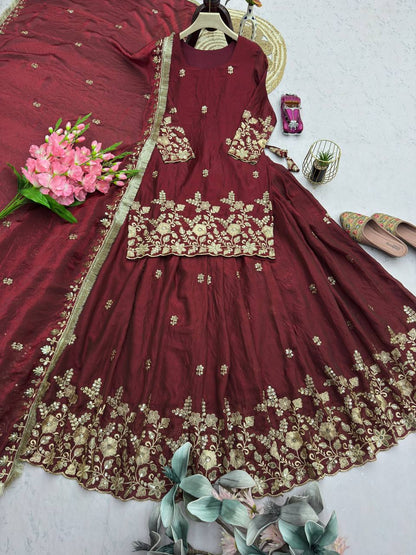 RangBhoomi Designer Party Wear Collection - Elegant Two Tone Fandy Silk Ensemble