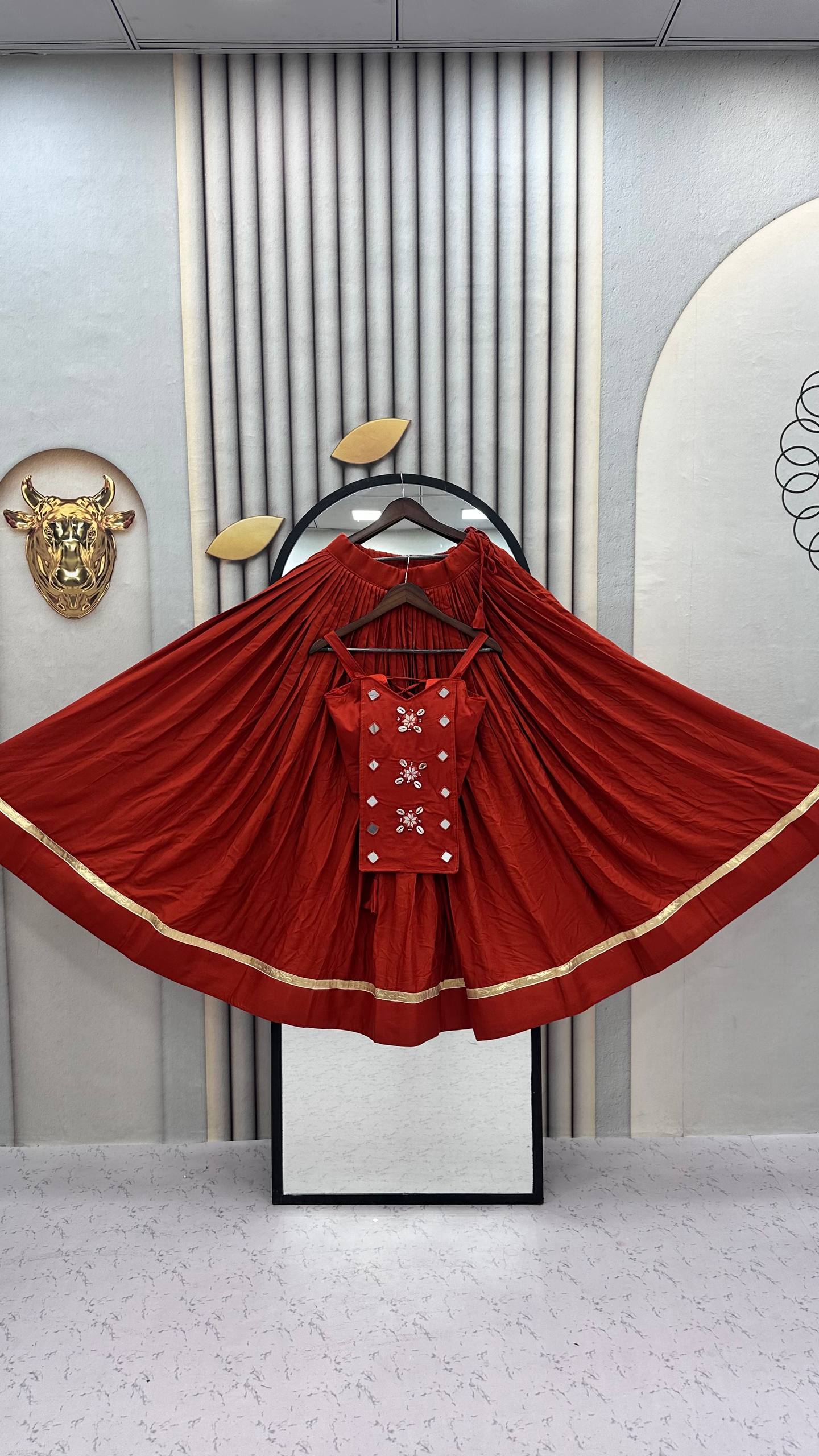 RangBhoomi Navratri Special Big Flair Lehenga Choli - Pure Cotton Handwork Mirror Embellished